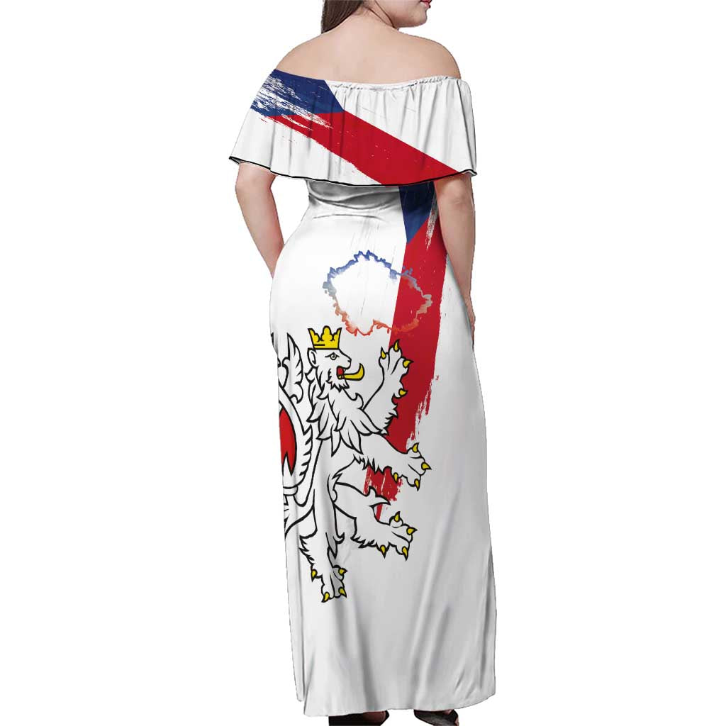 Czechia Independence Day Family Matching Off Shoulder Maxi Dress and Hawaiian Shirt National Flag Brush Style and Bohemia Lion