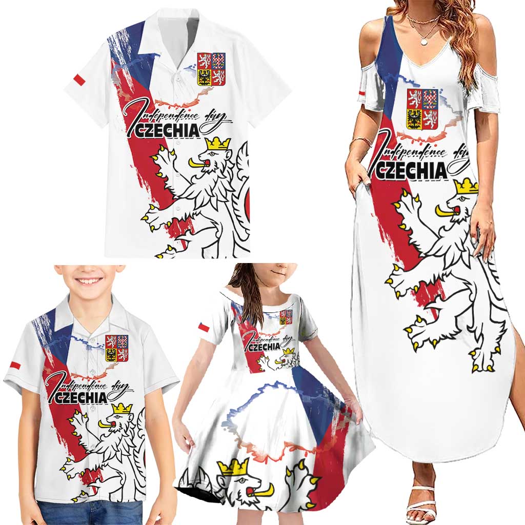 Czechia Independence Day Family Matching Summer Maxi Dress and Hawaiian Shirt National Flag Brush Style and Bohemia Lion