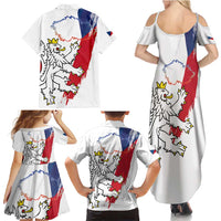 Czechia Independence Day Family Matching Summer Maxi Dress and Hawaiian Shirt National Flag Brush Style and Bohemia Lion