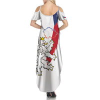 Czechia Independence Day Family Matching Summer Maxi Dress and Hawaiian Shirt National Flag Brush Style and Bohemia Lion