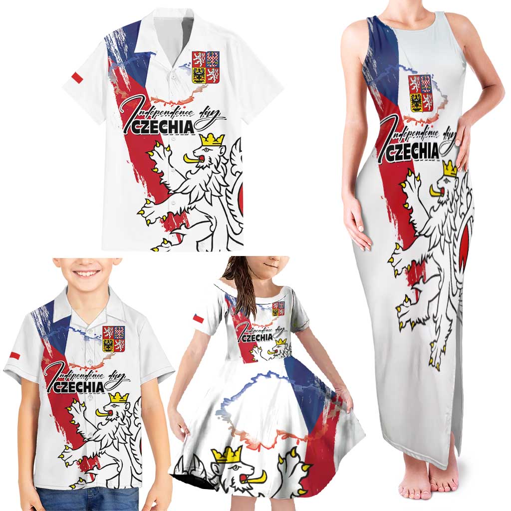 Czechia Independence Day Family Matching Tank Maxi Dress and Hawaiian Shirt National Flag Brush Style and Bohemia Lion