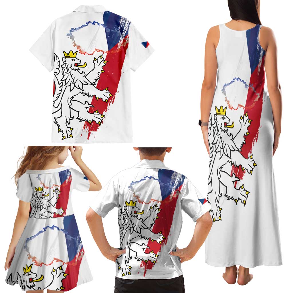 Czechia Independence Day Family Matching Tank Maxi Dress and Hawaiian Shirt National Flag Brush Style and Bohemia Lion