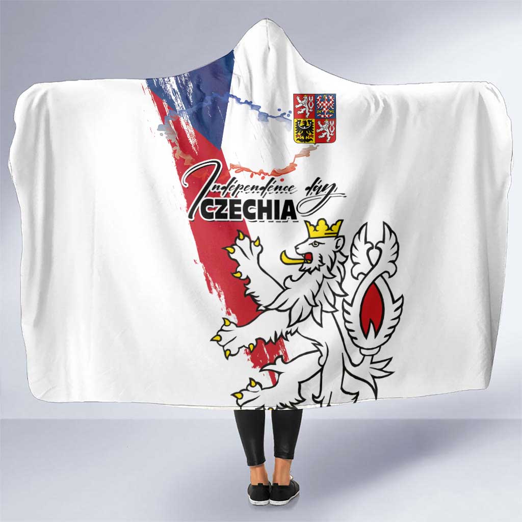 Czechia Independence Day Hooded Blanket National Flag Brush Style and Bohemia Lion