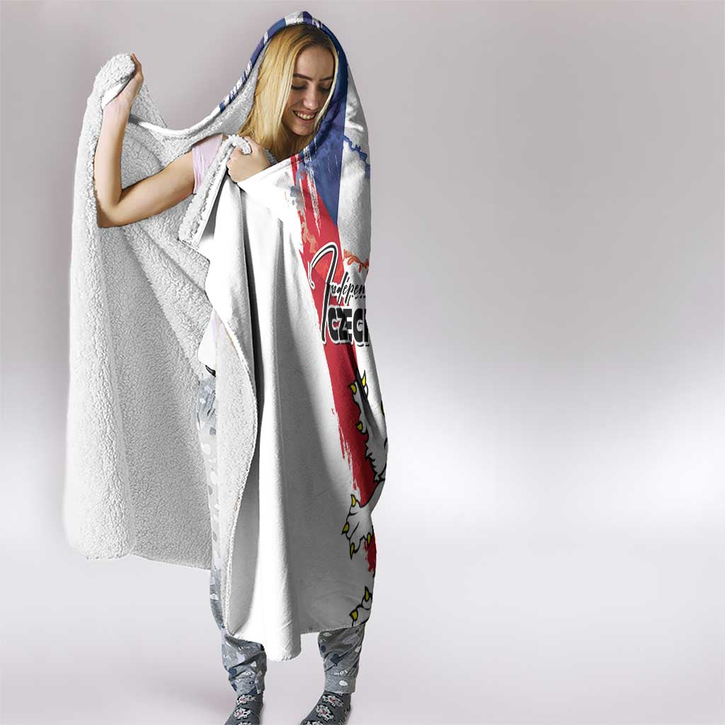 Czechia Independence Day Hooded Blanket National Flag Brush Style and Bohemia Lion