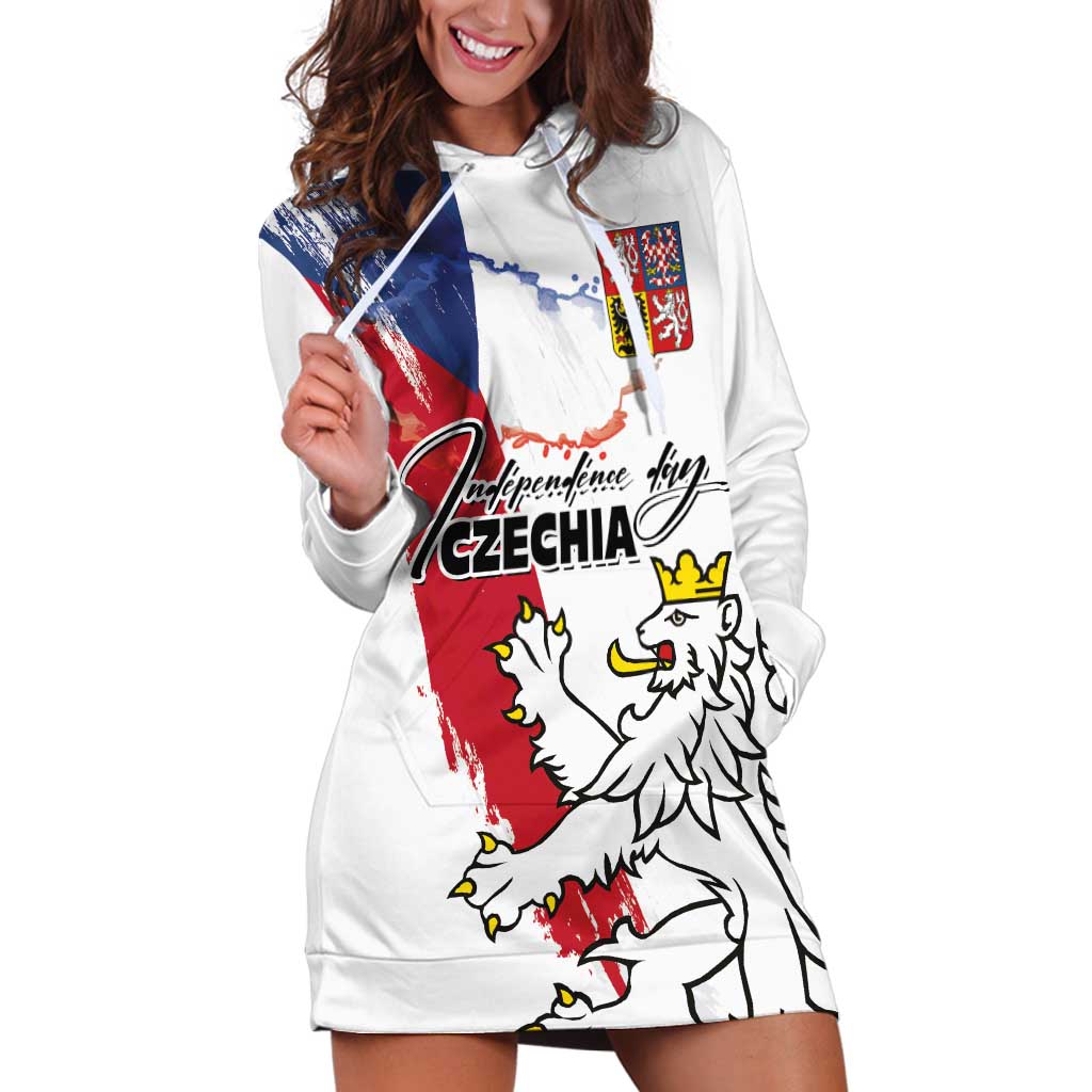 Czechia Independence Day Hoodie Dress National Flag Brush Style and Bohemia Lion