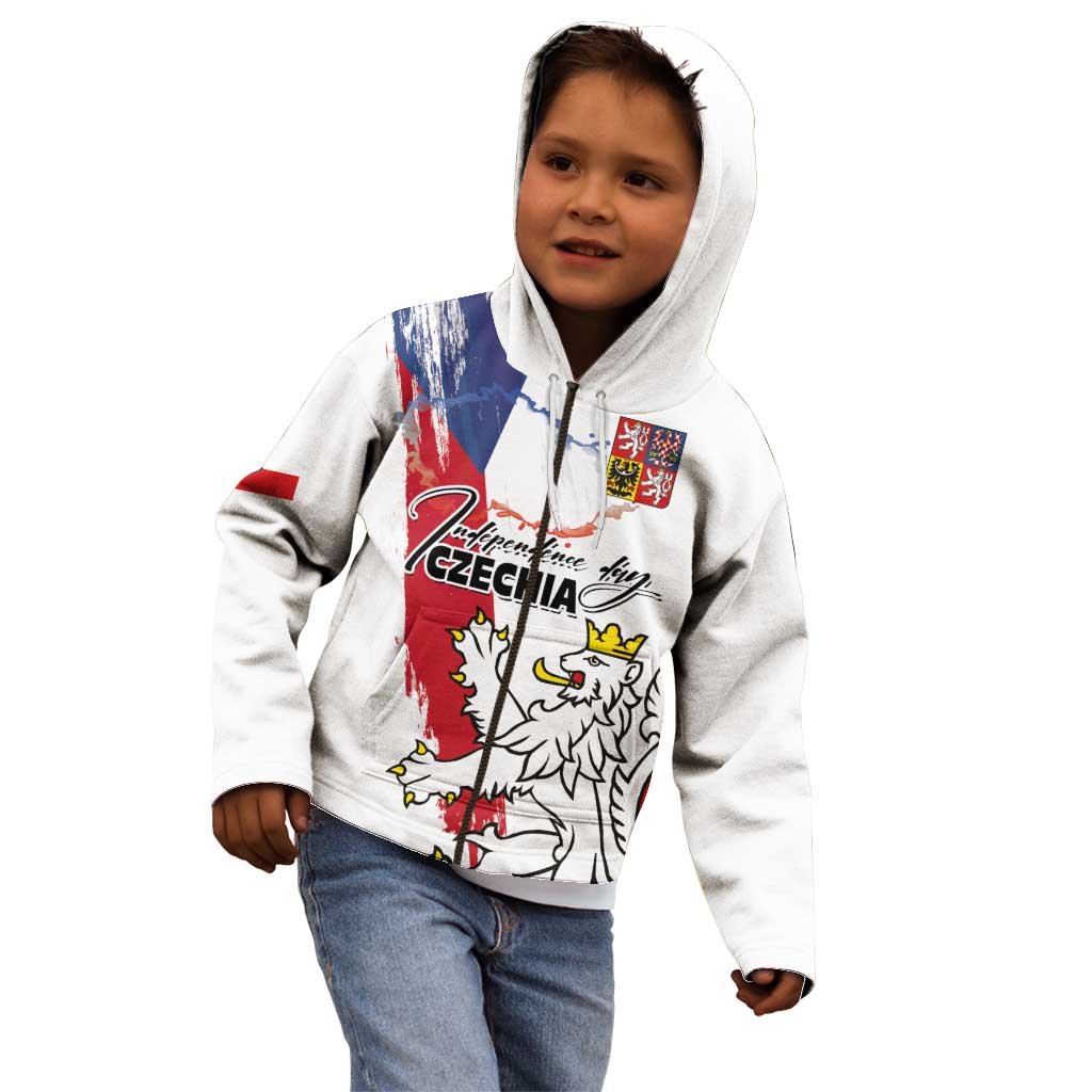 Czechia Independence Day Kid Hoodie National Flag Brush Style and Bohemia Lion