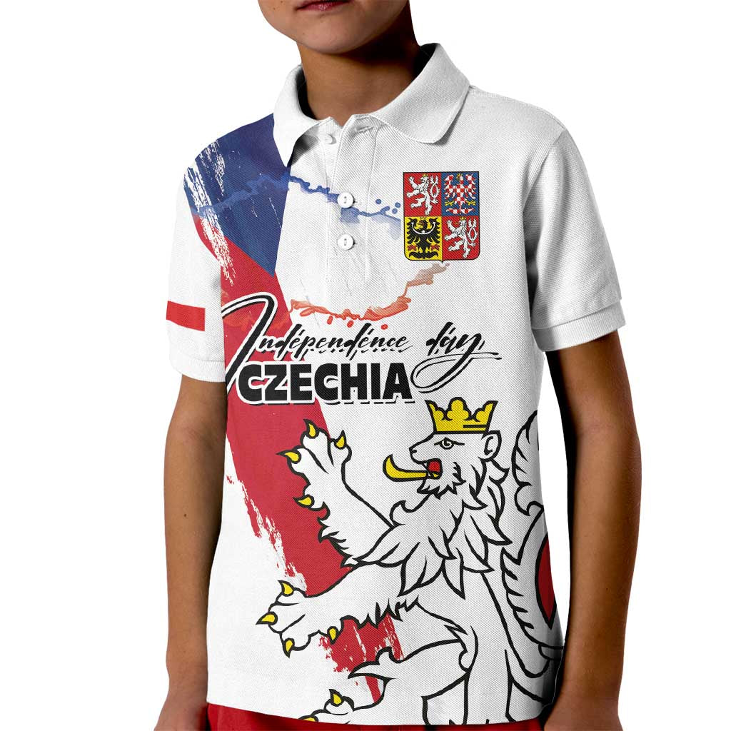 Czechia Independence Day Kid Polo Shirt National Flag Brush Style and Bohemia Lion