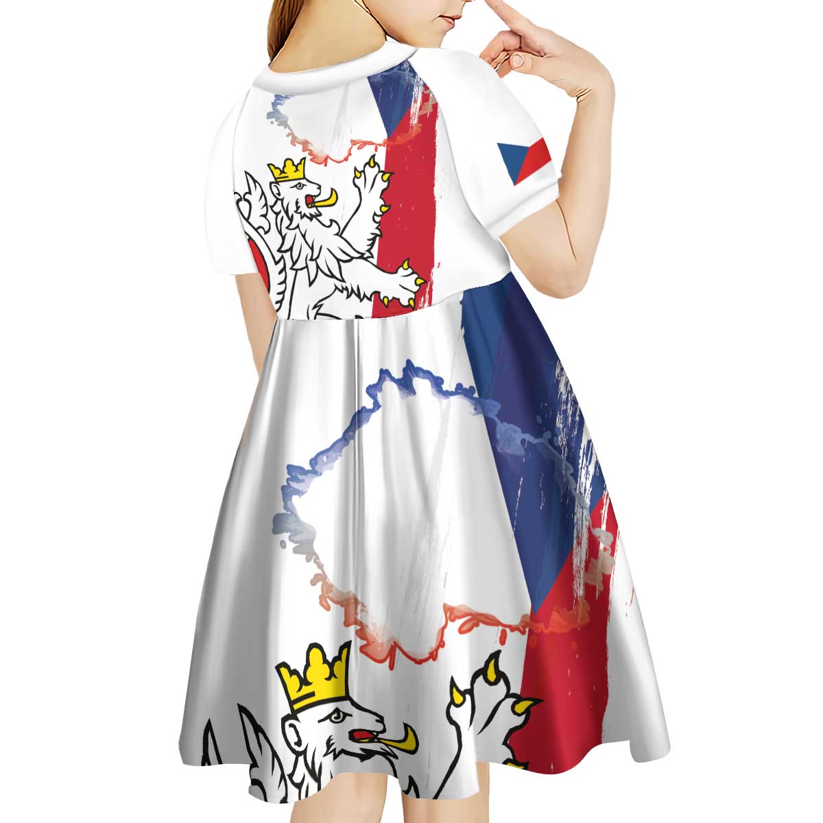 Czechia Independence Day Kid Short Sleeve Dress National Flag Brush Style and Bohemia Lion