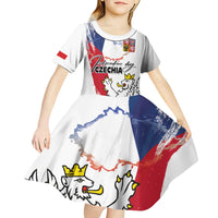 Czechia Independence Day Kid Short Sleeve Dress National Flag Brush Style and Bohemia Lion