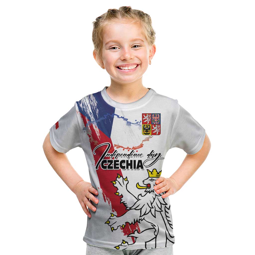 Czechia Independence Day Kid T Shirt National Flag Brush Style and Bohemia Lion