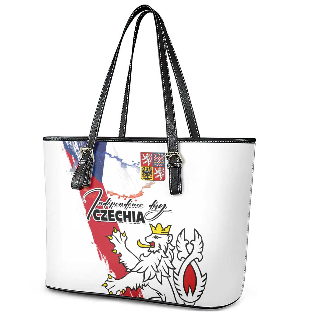 Czechia Independence Day Leather Tote Bag National Flag Brush Style and Bohemia Lion