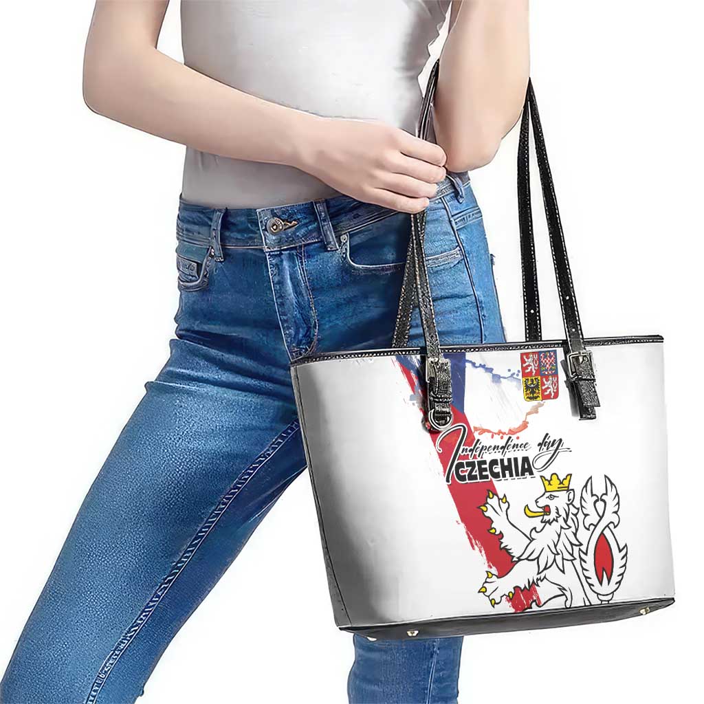 Czechia Independence Day Leather Tote Bag National Flag Brush Style and Bohemia Lion