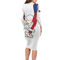 Czechia Independence Day Long Sleeve Bodycon Dress National Flag Brush Style and Bohemia Lion