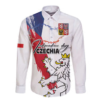 Czechia Independence Day Long Sleeve Button Shirt National Flag Brush Style and Bohemia Lion