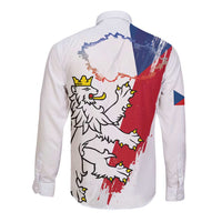 Czechia Independence Day Long Sleeve Button Shirt National Flag Brush Style and Bohemia Lion
