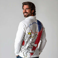 Czechia Independence Day Long Sleeve Polo Shirt National Flag Brush Style and Bohemia Lion