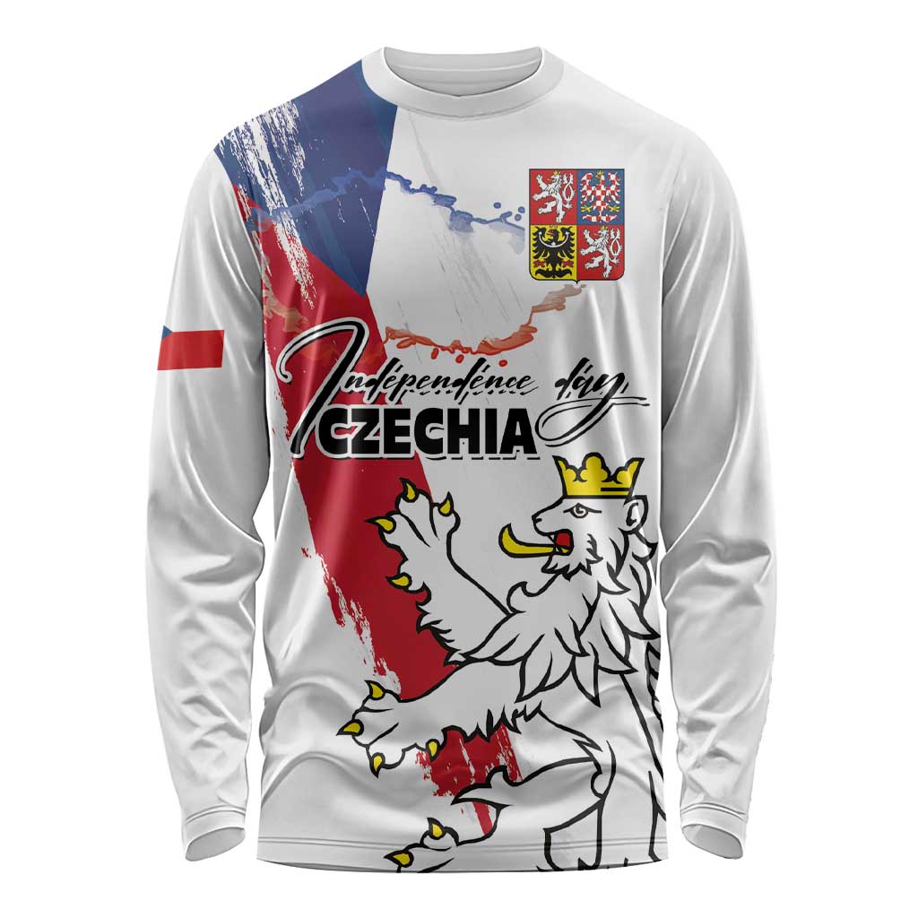 Czechia Independence Day Long Sleeve Shirt National Flag Brush Style and Bohemia Lion