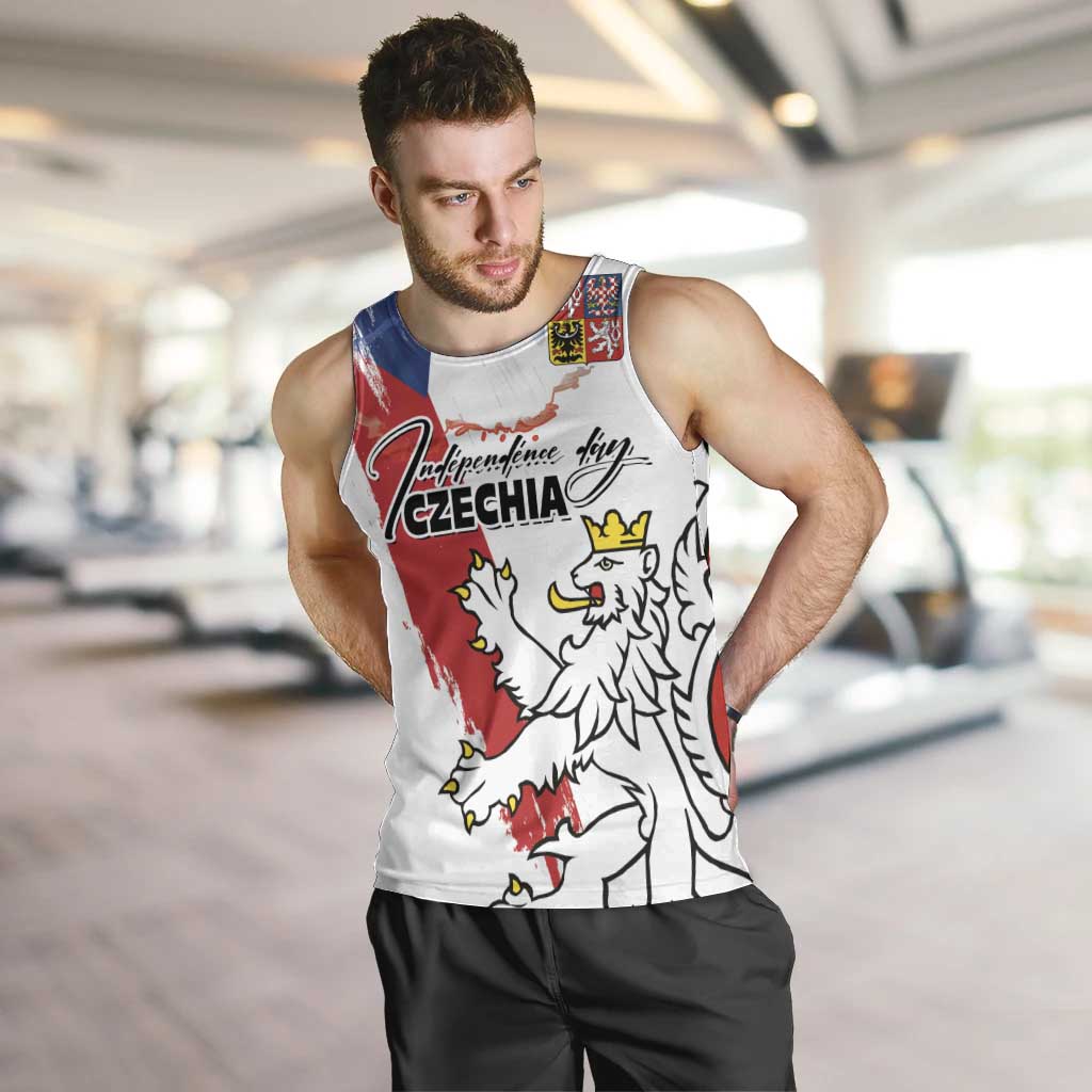 Czechia Independence Day Men Tank Top National Flag Brush Style and Bohemia Lion