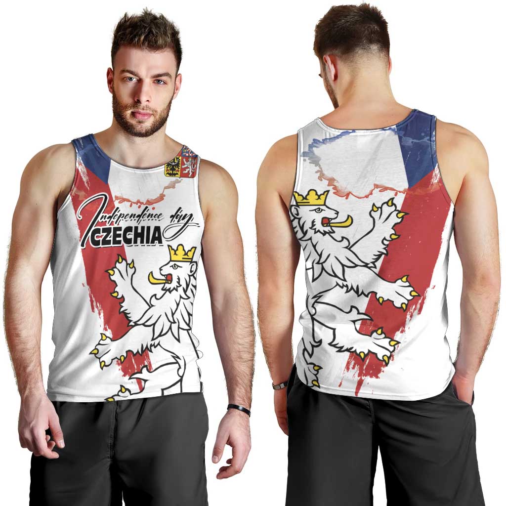 Czechia Independence Day Men Tank Top National Flag Brush Style and Bohemia Lion