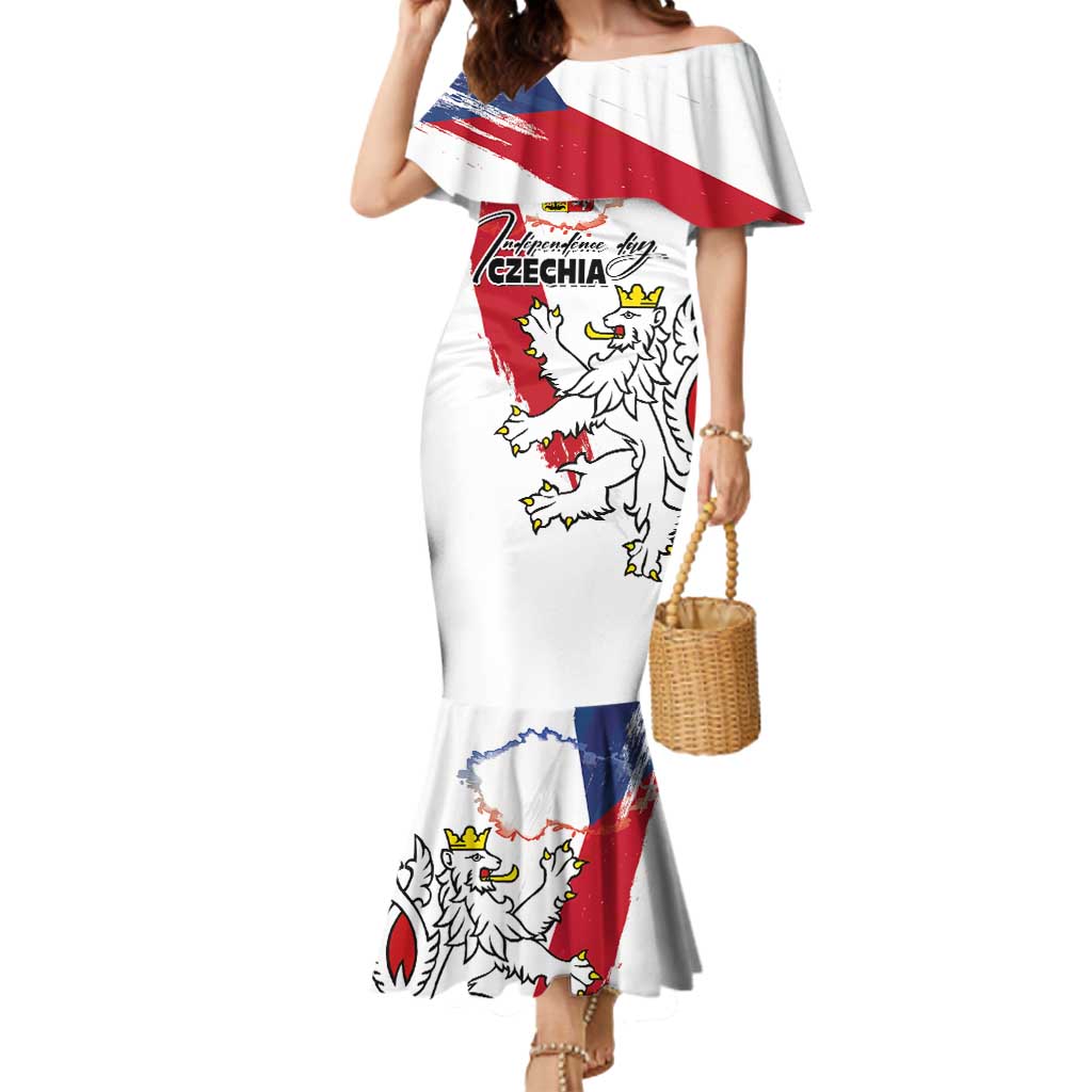 Czechia Independence Day Mermaid Dress National Flag Brush Style and Bohemia Lion