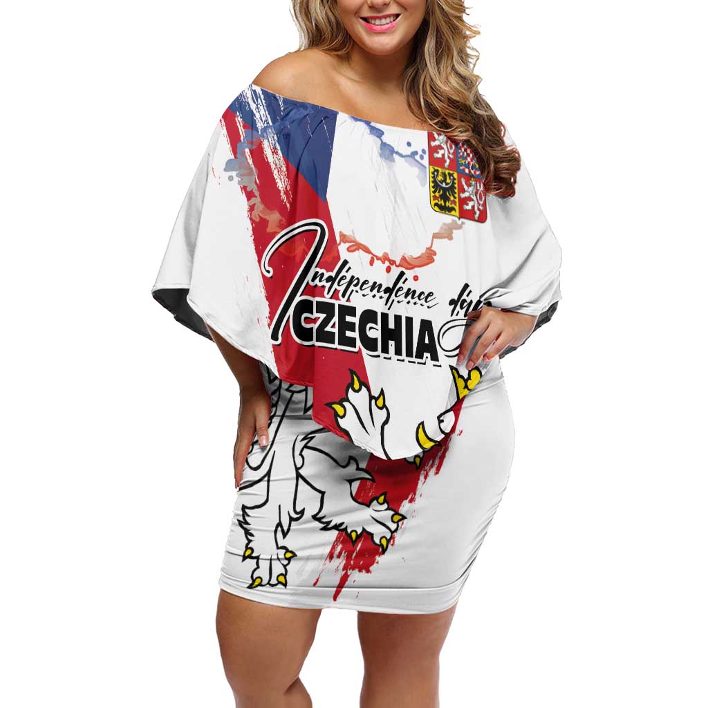 Czechia Independence Day Off Shoulder Short Dress National Flag Brush Style and Bohemia Lion