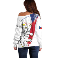 Czechia Independence Day Off Shoulder Sweater National Flag Brush Style and Bohemia Lion