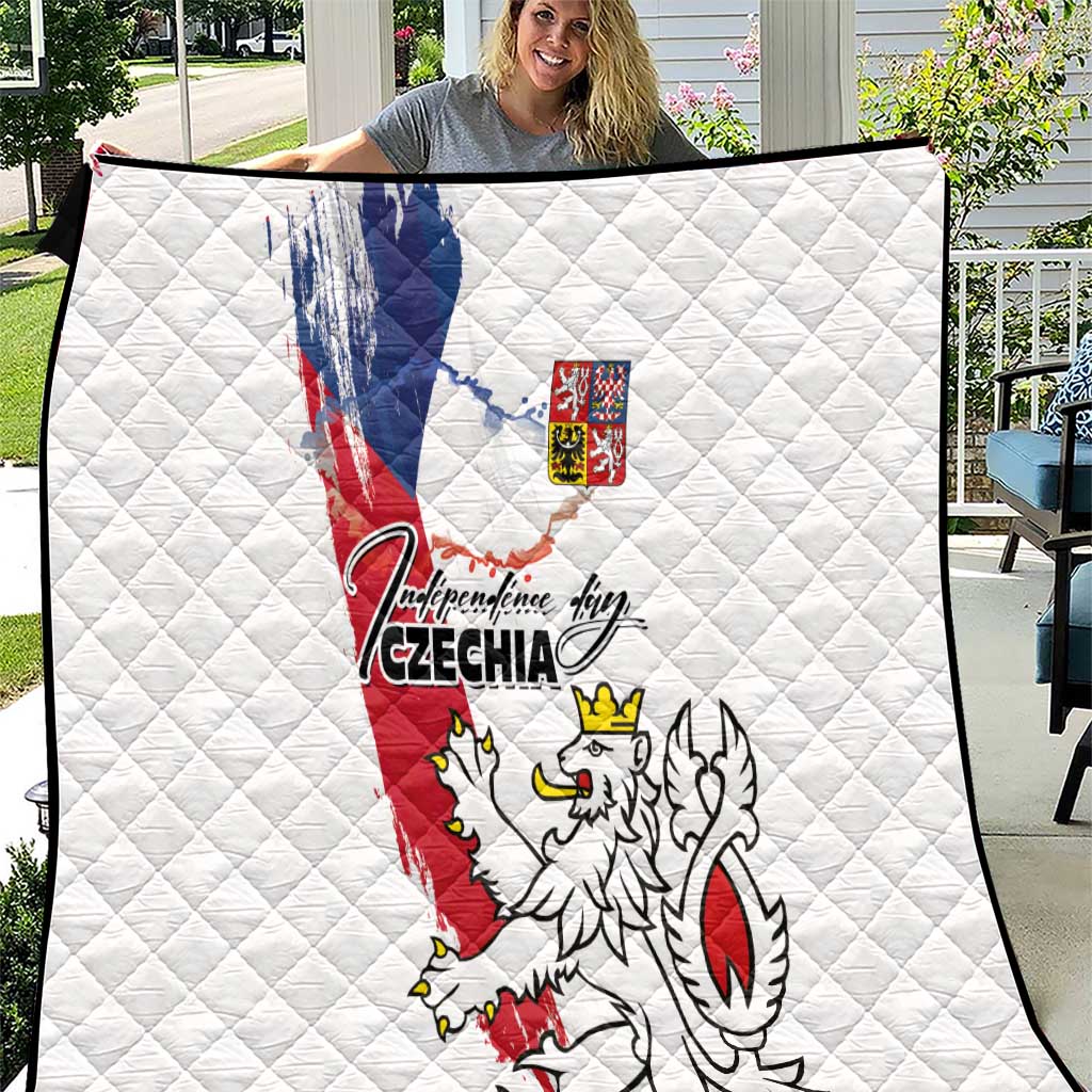Czechia Independence Day Quilt National Flag Brush Style and Bohemia Lion