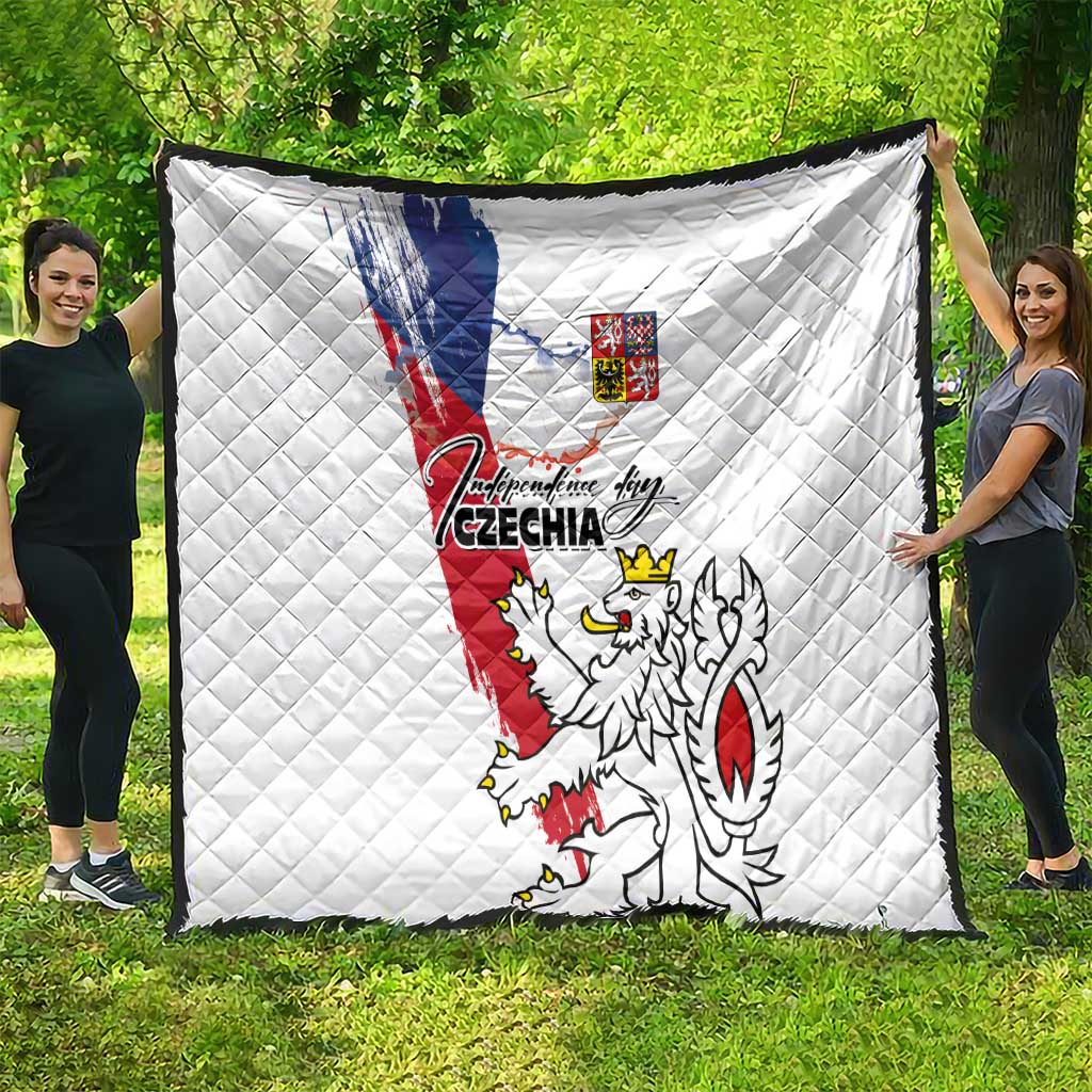 Czechia Independence Day Quilt National Flag Brush Style and Bohemia Lion