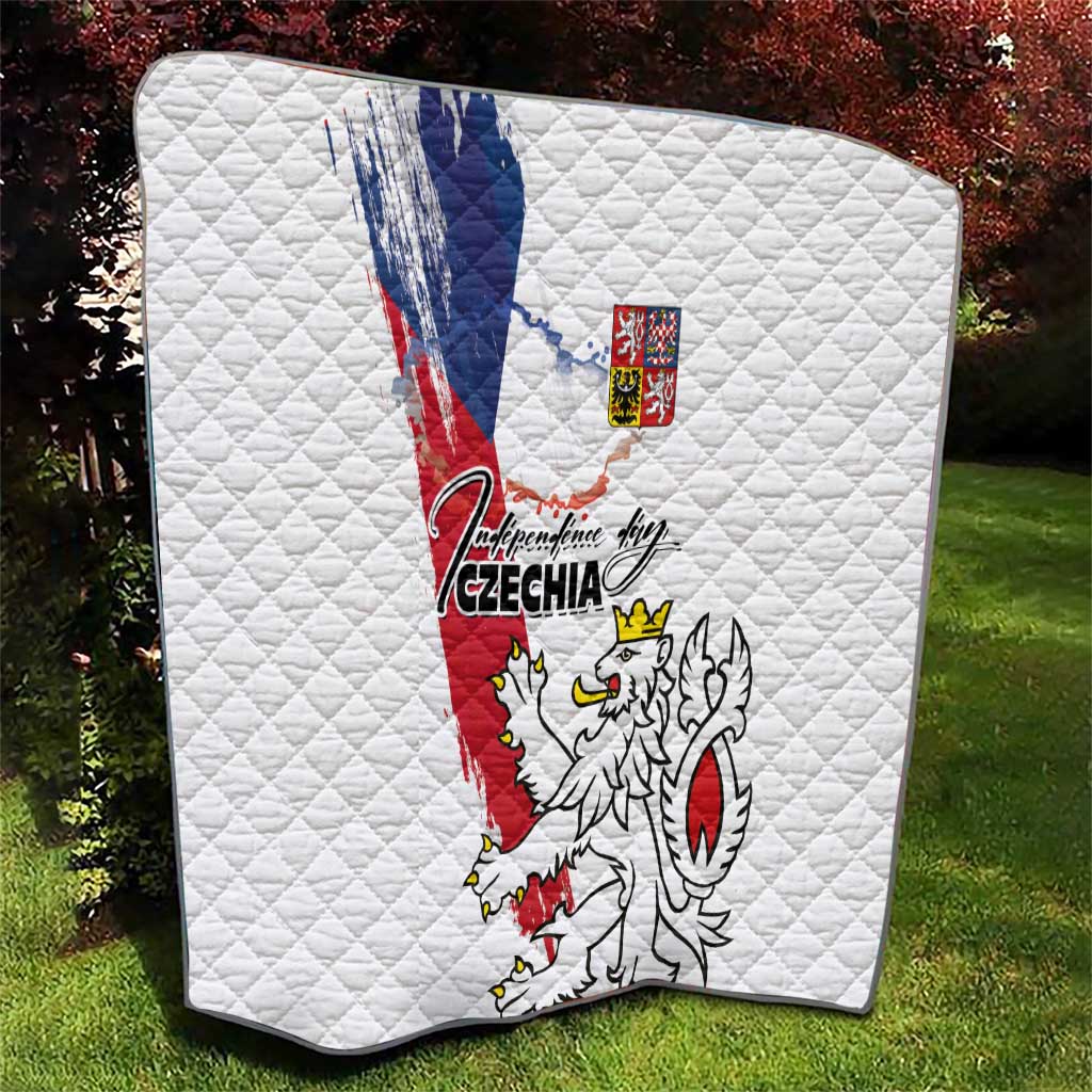 Czechia Independence Day Quilt National Flag Brush Style and Bohemia Lion