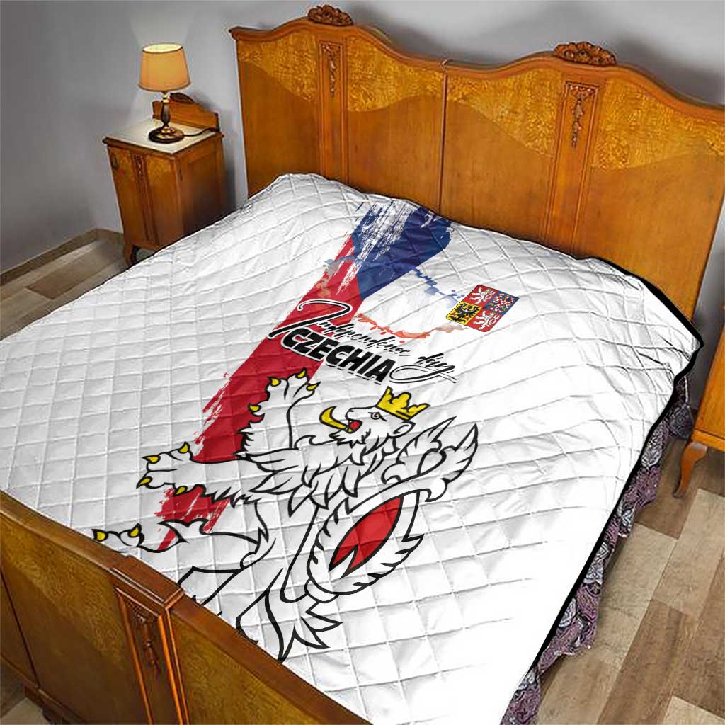 Czechia Independence Day Quilt National Flag Brush Style and Bohemia Lion