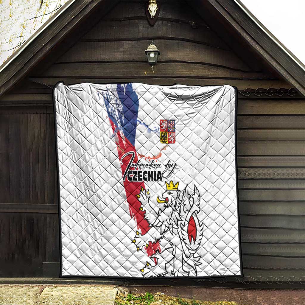 Czechia Independence Day Quilt National Flag Brush Style and Bohemia Lion