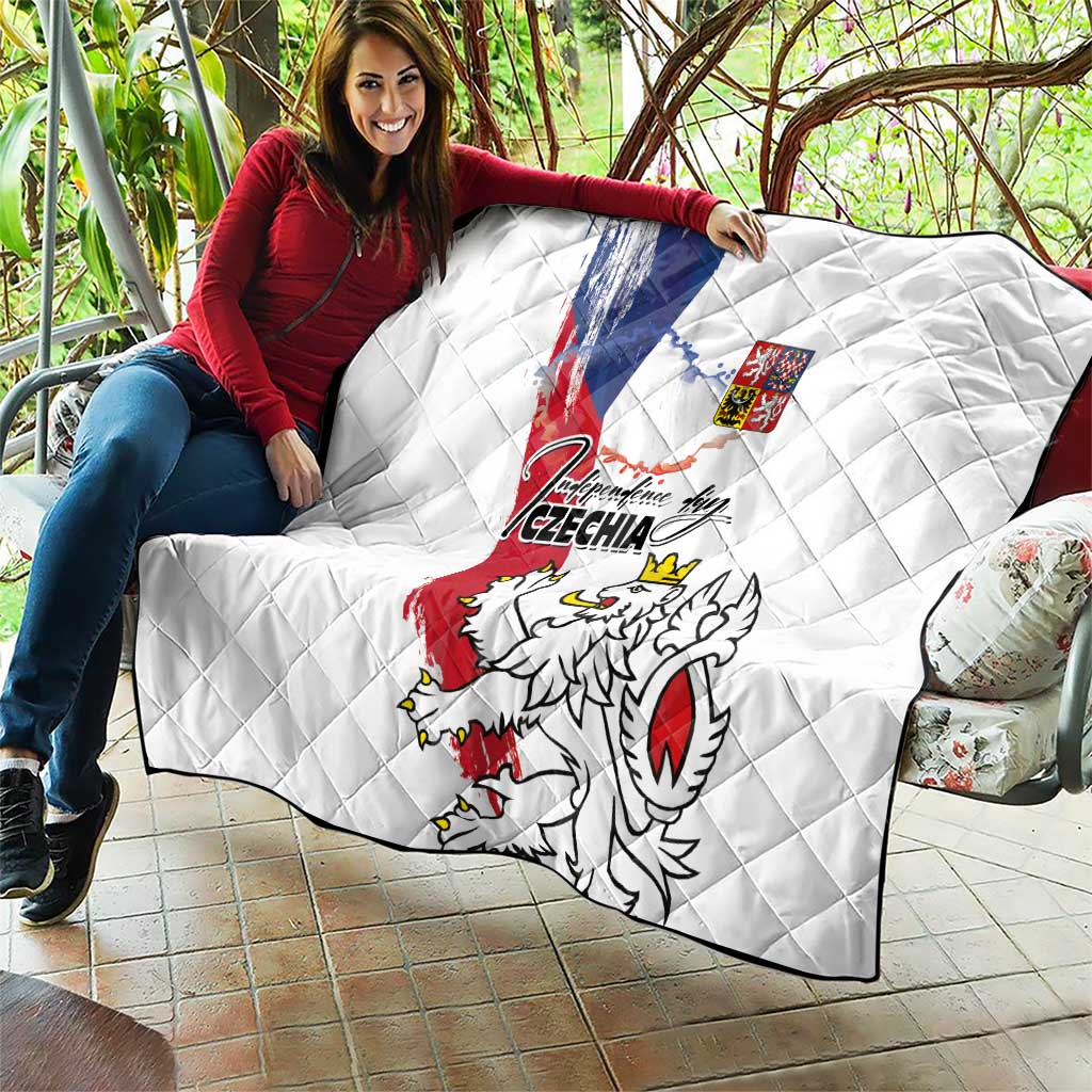 Czechia Independence Day Quilt National Flag Brush Style and Bohemia Lion