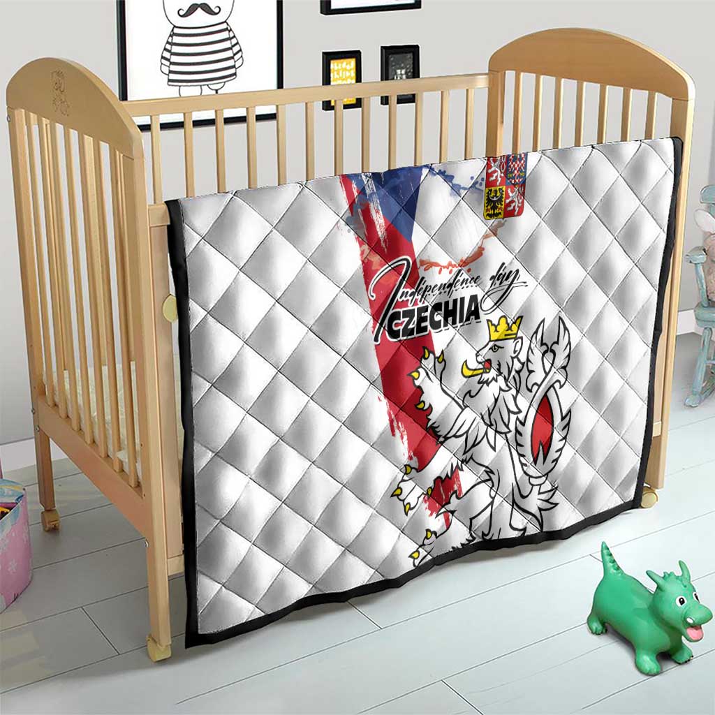 Czechia Independence Day Quilt National Flag Brush Style and Bohemia Lion