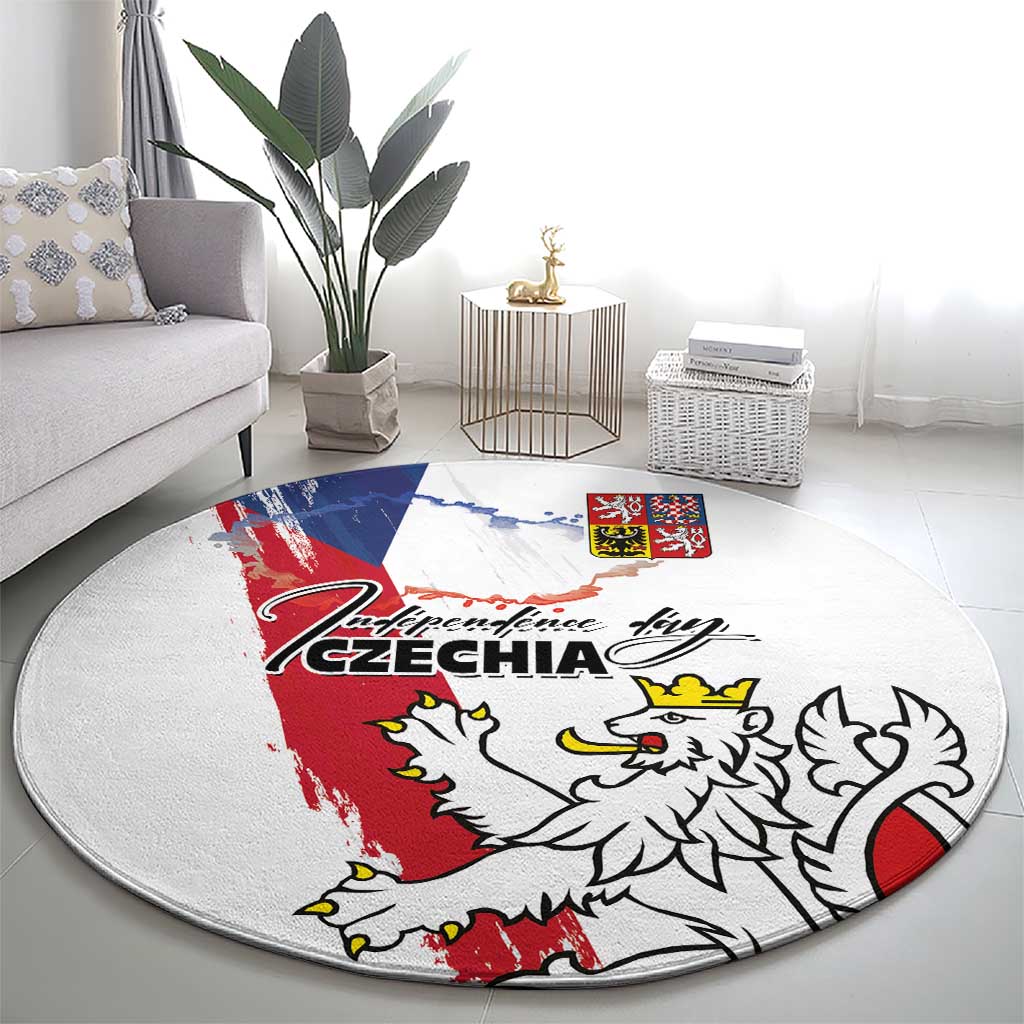 Czechia Independence Day Round Carpet National Flag Brush Style and Bohemia Lion