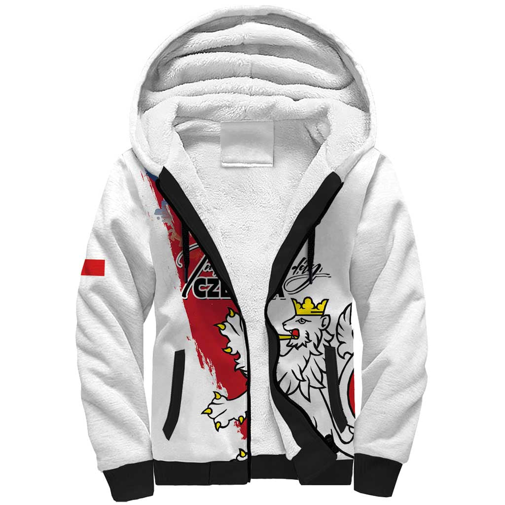 Czechia Independence Day Sherpa Hoodie National Flag Brush Style and Bohemia Lion