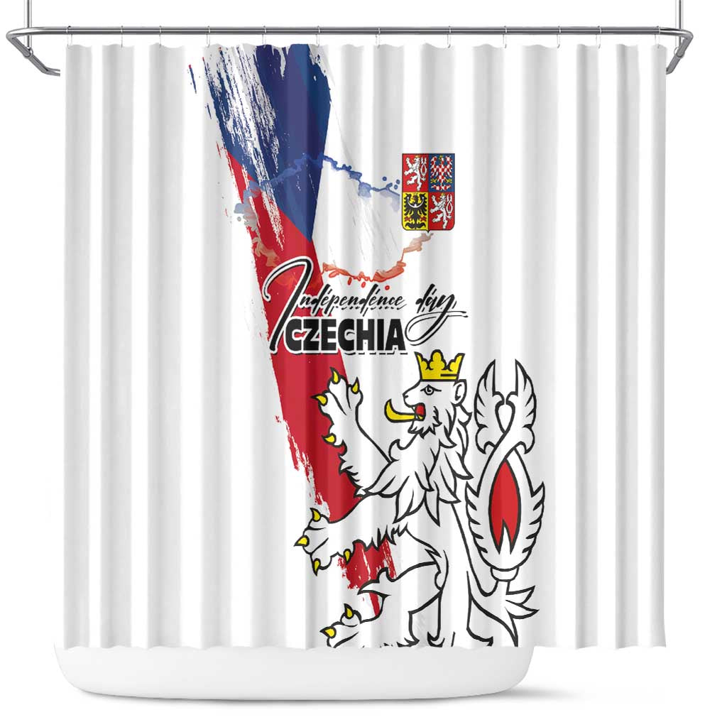 Czechia Independence Day Shower Curtain National Flag Brush Style and Bohemia Lion