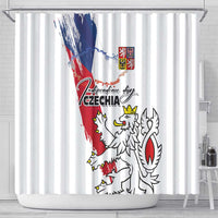 Czechia Independence Day Shower Curtain National Flag Brush Style and Bohemia Lion
