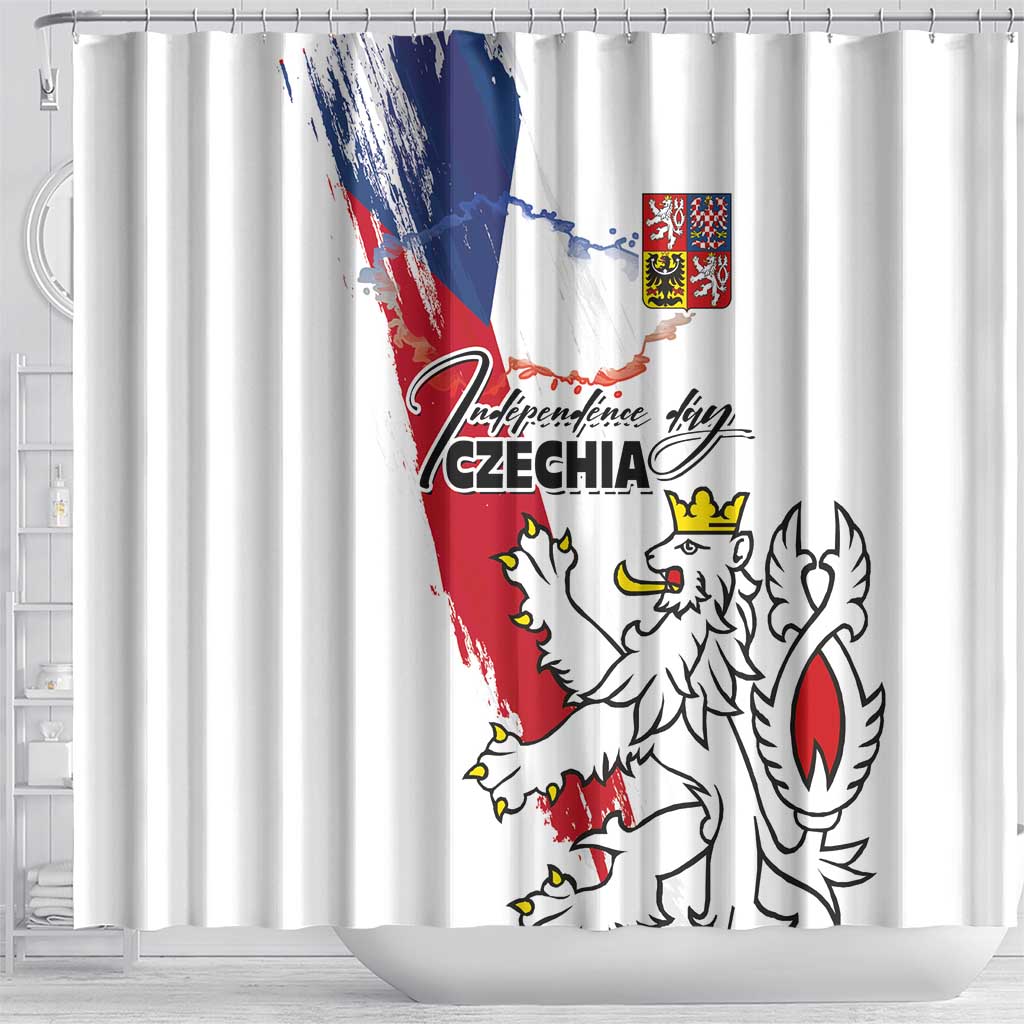 Czechia Independence Day Shower Curtain National Flag Brush Style and Bohemia Lion