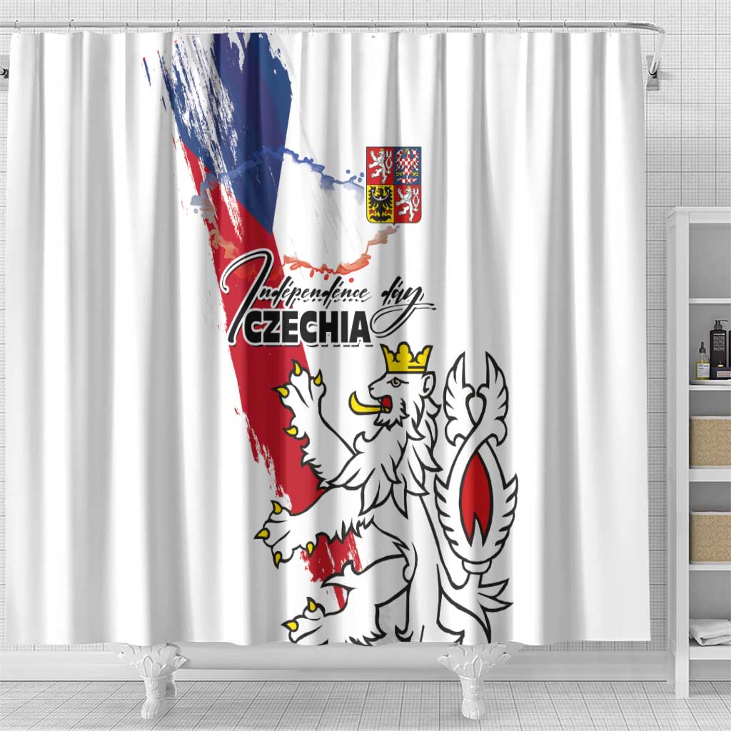 Czechia Independence Day Shower Curtain National Flag Brush Style and Bohemia Lion