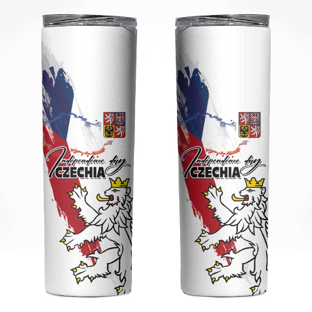 Czechia Independence Day Skinny Tumbler National Flag Brush Style and Bohemia Lion