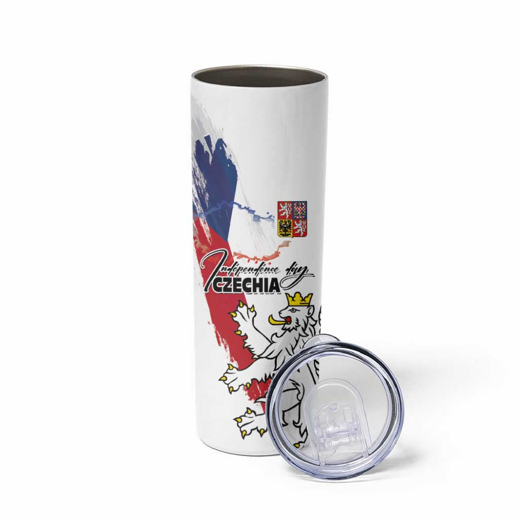 Czechia Independence Day Skinny Tumbler National Flag Brush Style and Bohemia Lion
