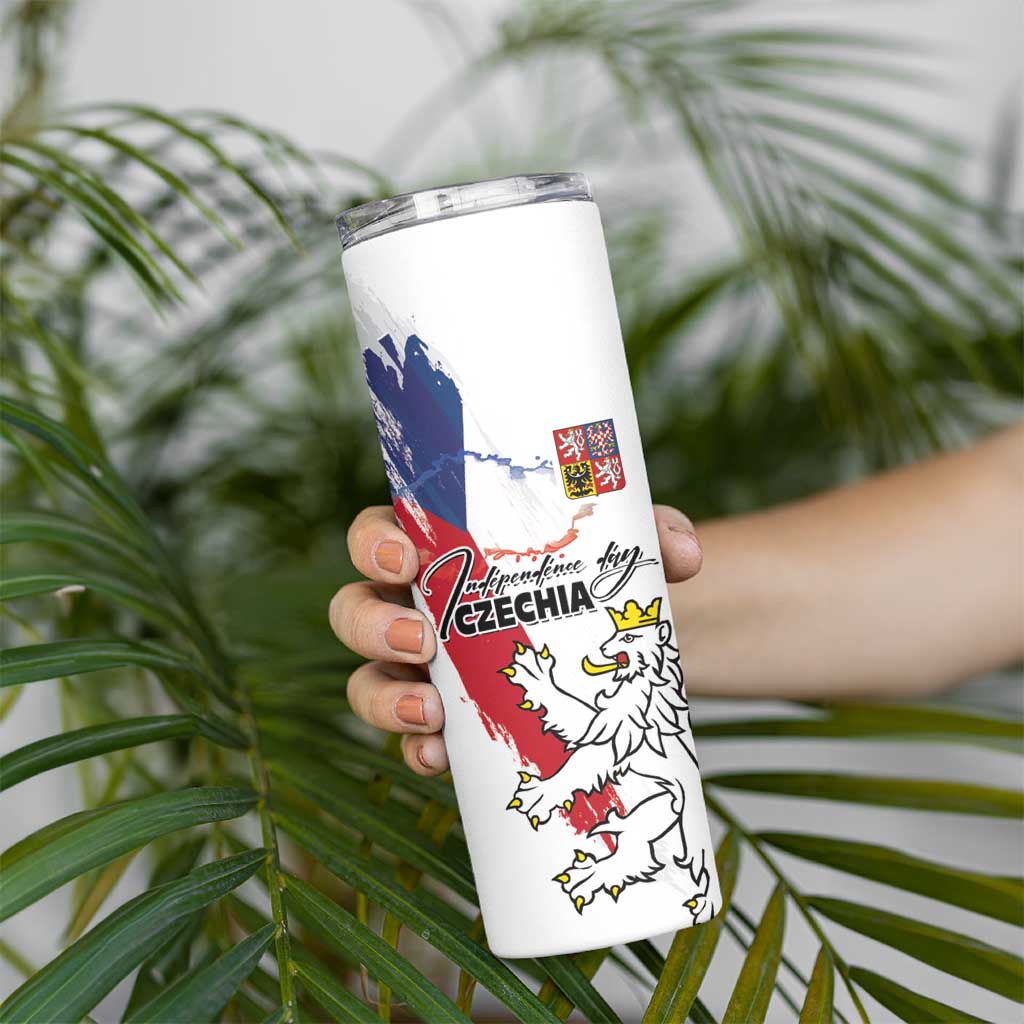 Czechia Independence Day Skinny Tumbler National Flag Brush Style and Bohemia Lion
