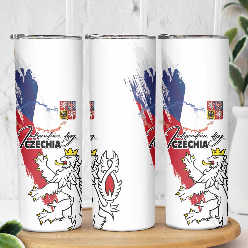 Czechia Independence Day Skinny Tumbler National Flag Brush Style and Bohemia Lion