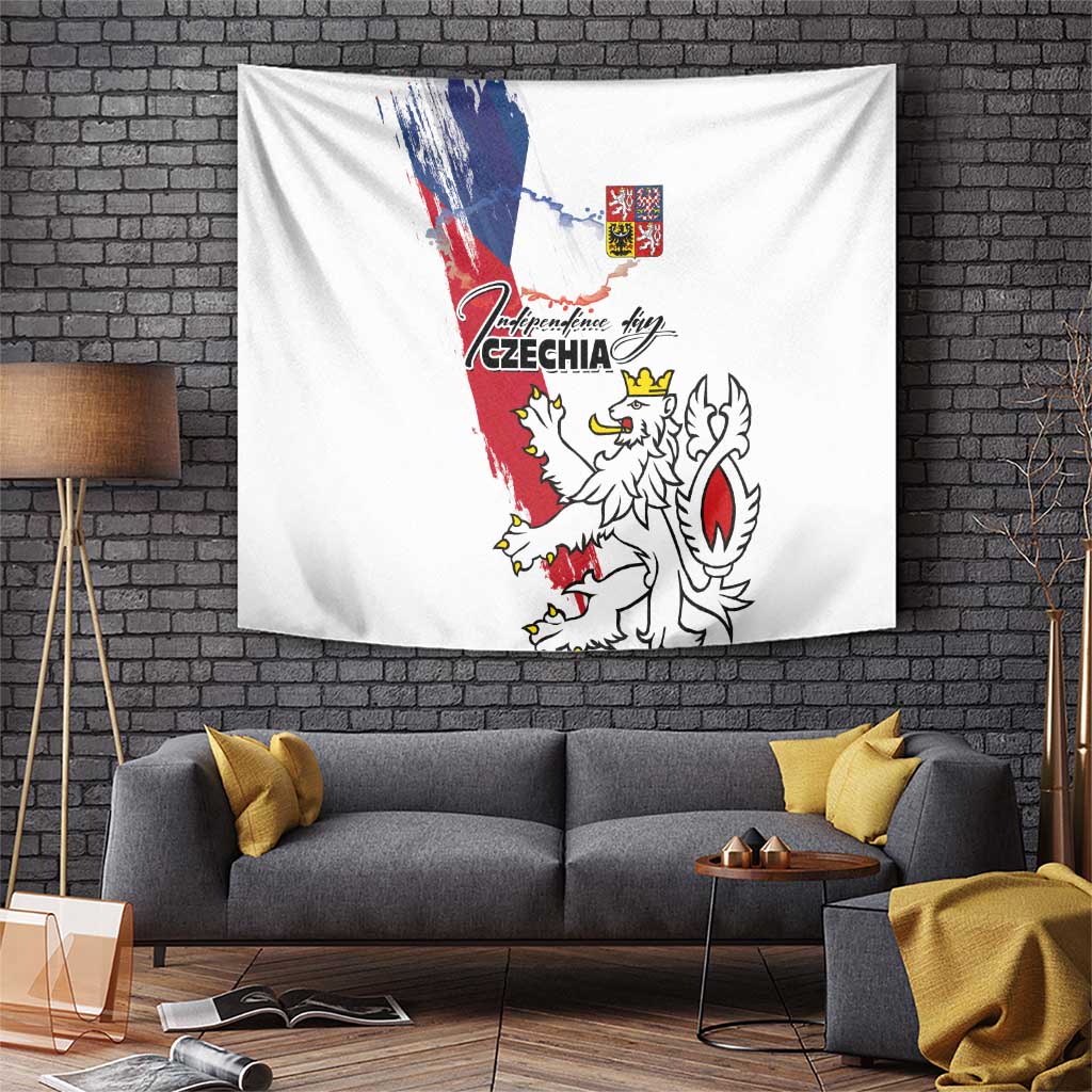 Czechia Independence Day Tapestry National Flag Brush Style and Bohemia Lion