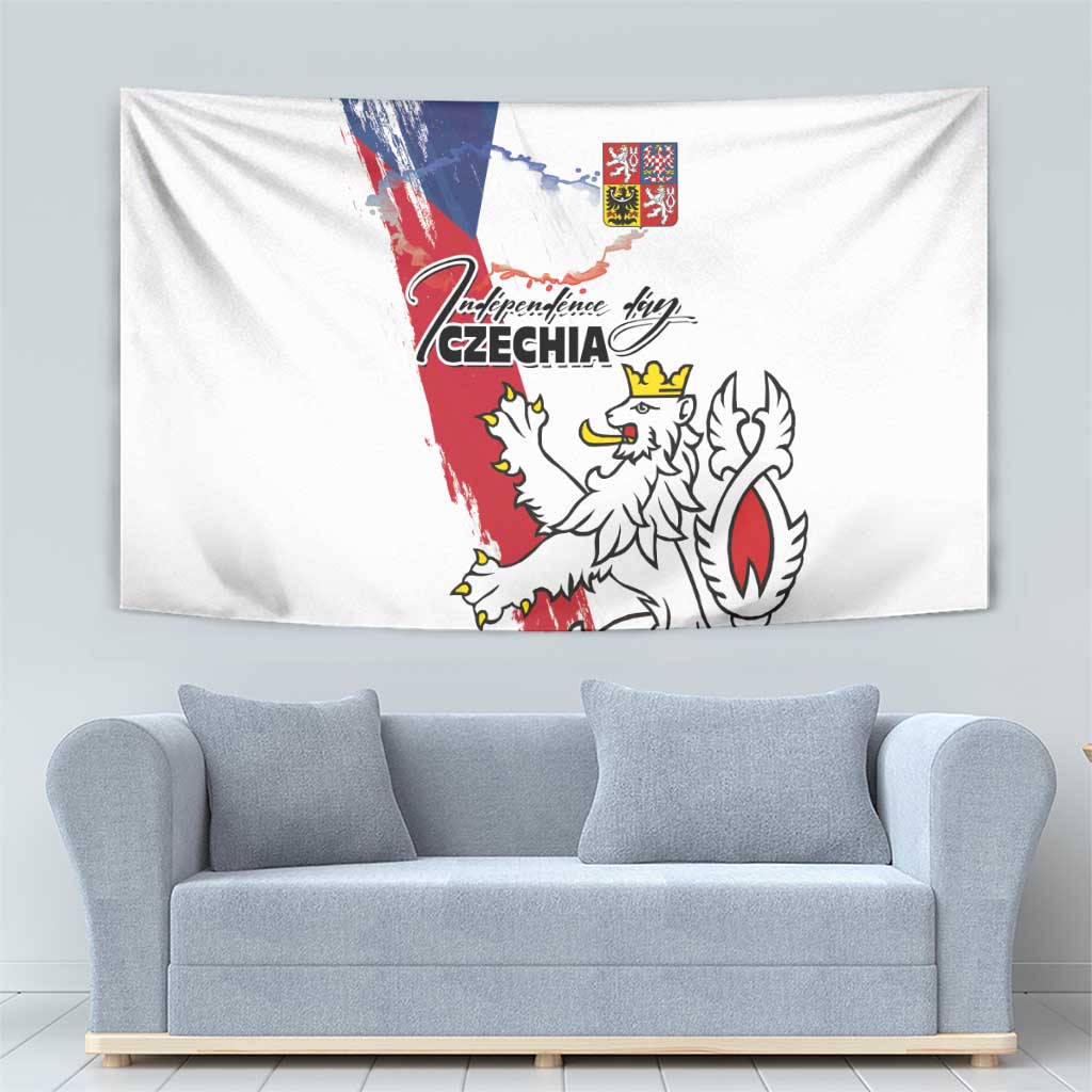 Czechia Independence Day Tapestry National Flag Brush Style and Bohemia Lion