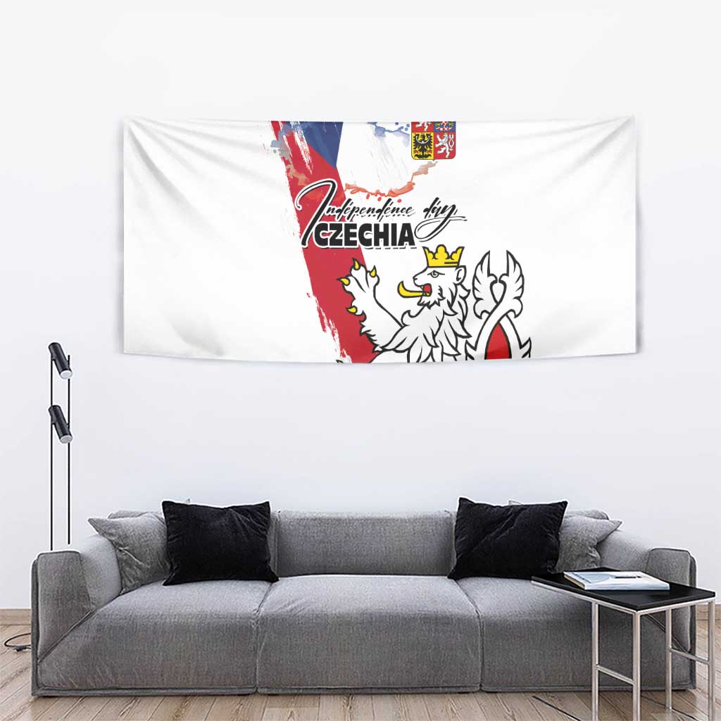 Czechia Independence Day Tapestry National Flag Brush Style and Bohemia Lion
