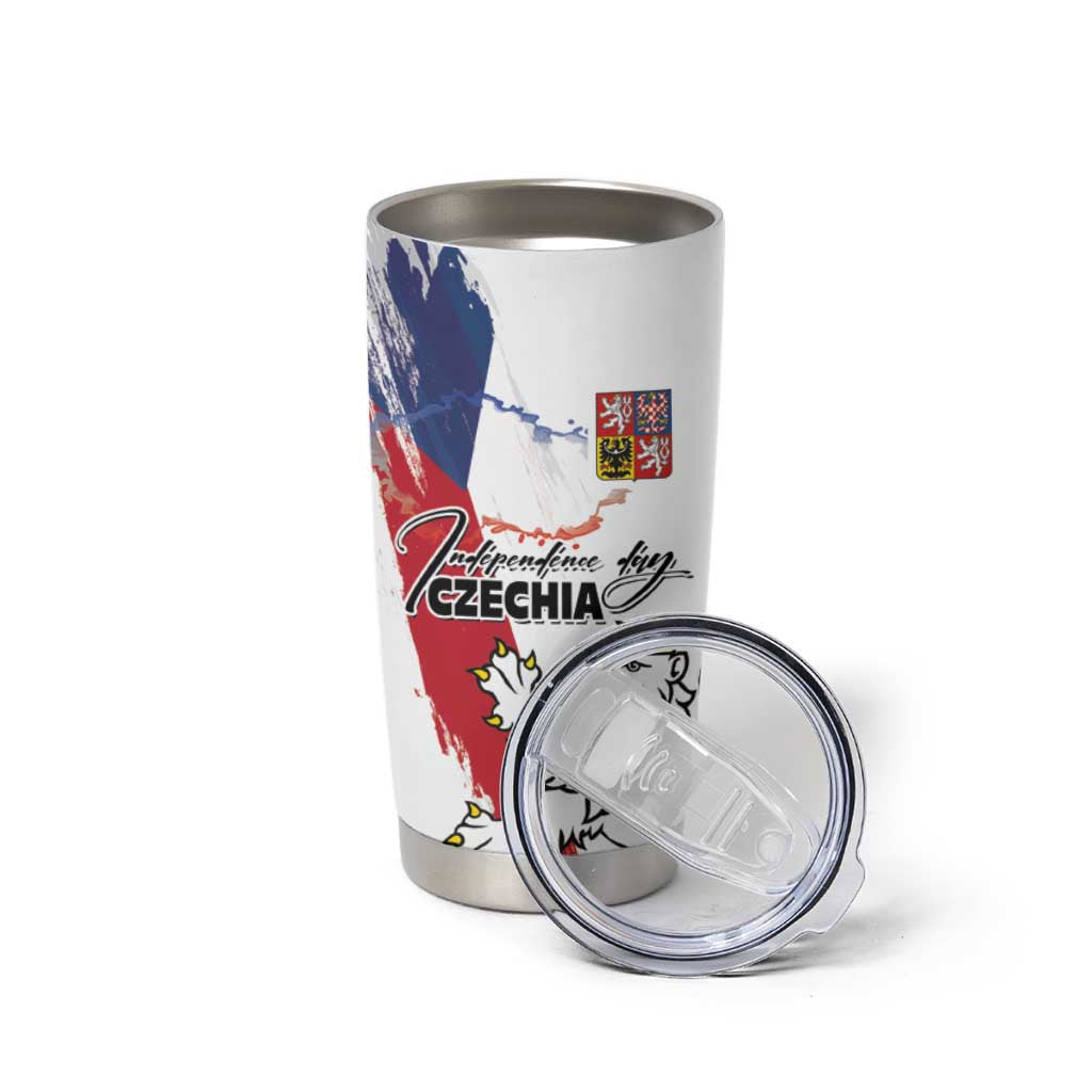 Czechia Independence Day Tumbler Cup National Flag Brush Style and Bohemia Lion