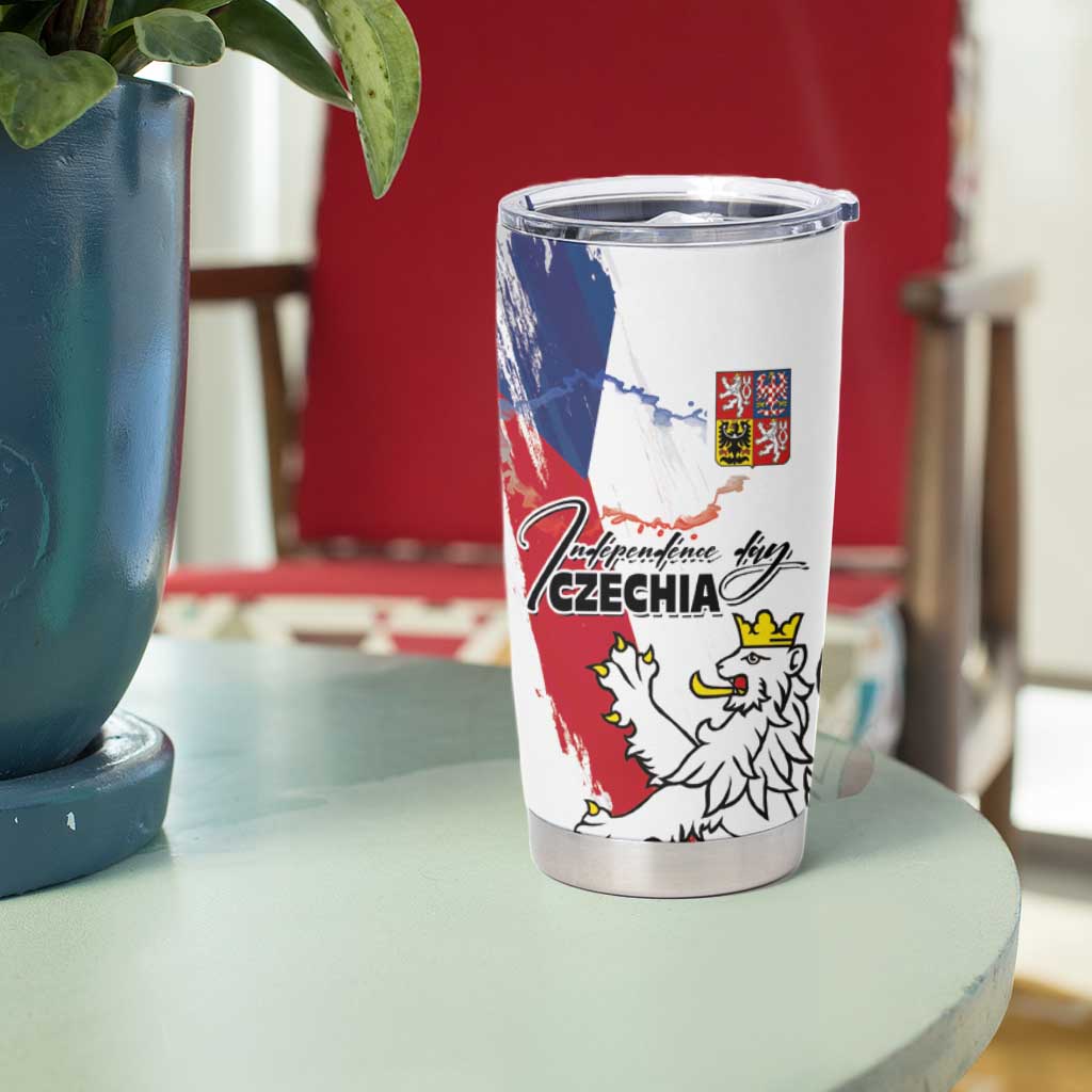 Czechia Independence Day Tumbler Cup National Flag Brush Style and Bohemia Lion