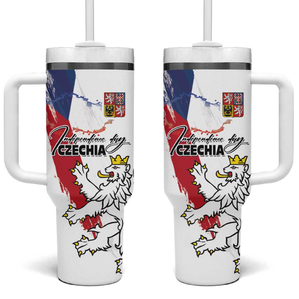 Czechia Independence Day Tumbler With Handle National Flag Brush Style and Bohemia Lion