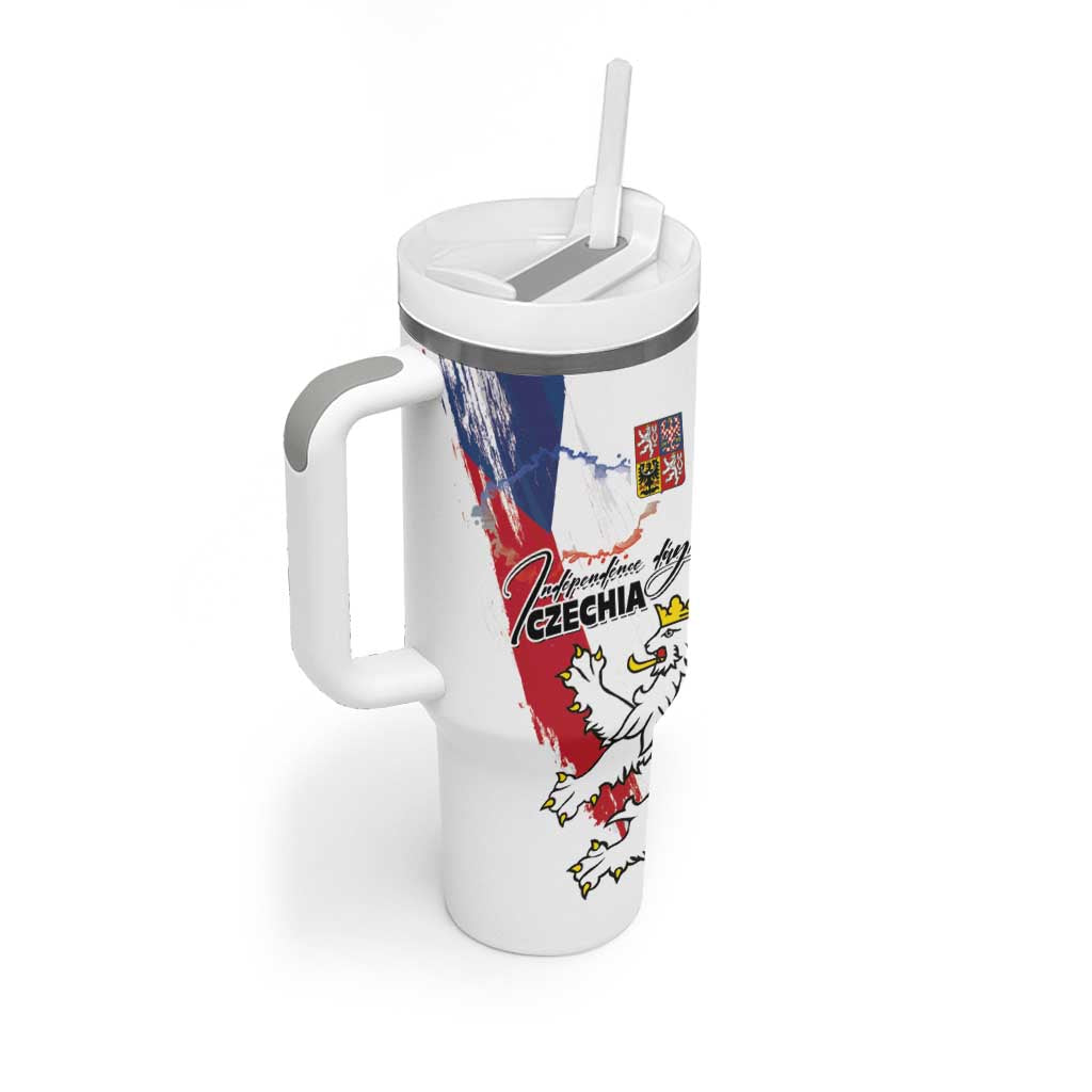 Czechia Independence Day Tumbler With Handle National Flag Brush Style and Bohemia Lion